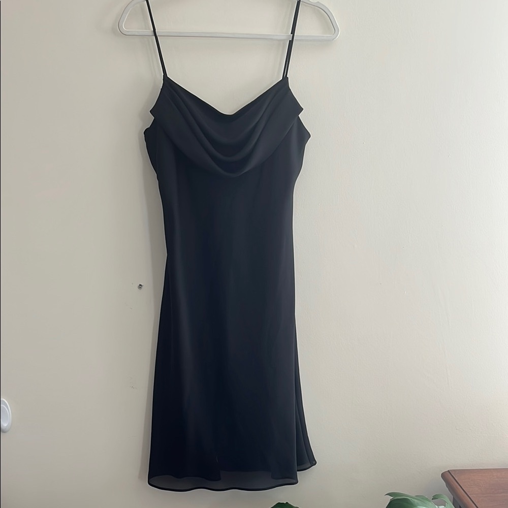 Vintage Onyx Nite Cowl Neck Dress Black Slinky Chiffon Mini 12 Cocktail